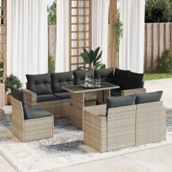 vidaXL 9 részes világosszürke polyrattan kerti ülőgarnitúra párnával (3326343)