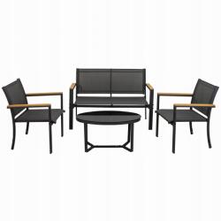 Jumi Set mobilier gradina/terasa, negru si natur, 1 masa, 2 scaune, 1 canapea, Imala (OM-967670)