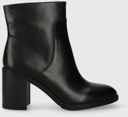 Calvin Klein Jeans bőr csizma MID BLOCK HEEL BOOT LTH WN fekete, női, magassarkú, YW0YW01259 - fekete Női 40