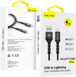 Blavec Cable Raptor fonott - USB - Lightning - 2A 3 méter (CRA-UL2BG30) fekete-szürke