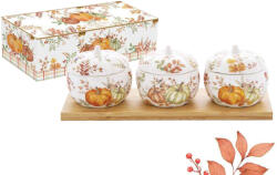 Easy Life Nuova R2S Porcelán tök formájú 3db-os készlet fedős tálkával bambusztálcán színes dobozban 28, 5x9, 5x9cm Harvest (1576HARV)