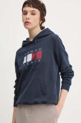 Tommy Hilfiger pamut melegítőfelső sötétkék, női, nyomott mintás, kapucnis, DW0DW18654 - sötétkék S