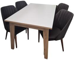Alpino Set masa LONDON 160 cm, cu 4 scaune Tuval, tapiterie gri inchis