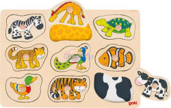  Puzzle Montessori fa ki-berakó fogantyús puzzle - Állatos