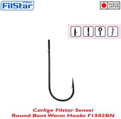 Filstar Carlige FILSTAR Sensei Round Bent Worm Hook F1502BN, nr. 4/0, 10buc/plic (F1502BN-4/0)