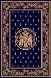 Karat Carpet Covor Model Bisericesc Lotos 15032-810, Imprimeu cu Vultur Bicefal, Marime 80 x 150 cm, Albastru, Inaltime Fir 9 mm, Antialergic, Polipropilena, Manastire, Biserica, Altar, Naos, Pronaos, Capela, Chil Covor