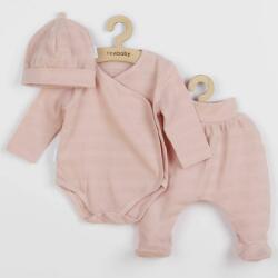 New Baby Set 3 piese, New Baby, Include body cu maneca lunga, pantalonasi cu botosei, caciulita, Marime 50, Din bumbac 100%, I am Pink (49083)