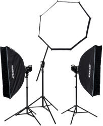 Godox MS300II-V Tripla Vakuszett - Boom állvány - Mikrosat 25x100 Click Softbox (3 x 300Ws) - mikrosat