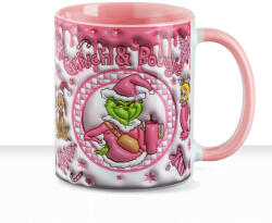Deconline Customs Grincses karácsonyi bögre "G&B" pufi hatású rózsaszín bögre (DO129185-PINK-MUG)