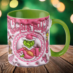 Deconline Customs Grincses karácsonyi bögre "G&B" pufi hatású zöld bögre (DO129185-GREEN-MUG)