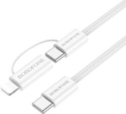 BOROFONE BX104 Primo kábel - Type C-ről Type C-re + Lightning - 60W 3A 1 méter fehér