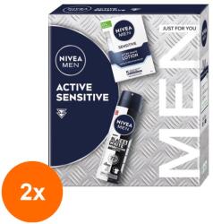 Nivea Men Set 2 x Caseta Cadou Barbati Nivea Active Sensitive, Lotiune dupa Ras, 100 ml si Deodorant Spray Invisible Black & White Power, (ROC-2xCOR1020419MF)