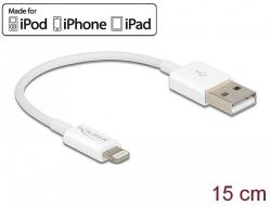 Delock USB adat- és töltőkábel iPhone , iPad és iPod készülékhez fehér 15 cm (83001)