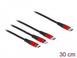 Delock 30 cm hosszú, USB töltő kábel 3 az 1 USB Type-C apa Lightning -, Micro USB- és USB Type-C c (86710)