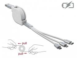 Delock 3 az 1-ben visszahúzható fehér USB töltokábel 8 tus- / Micro-USB- / USB Type-C végzodéssel (85850) - dellaprint