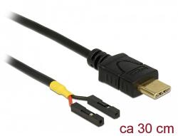 Delock Kábel USB Type-C apa > 2 x tüskesori csatlakozó, anya, különálló teljesítmény, 30 cm (85396) - dellaprint