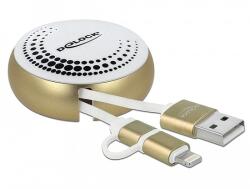 Delock USB 2.0 2 az 1-ben behúzható kábel A-típusú Micro-B és Lightning fehér / arany (85820) - dellaprint