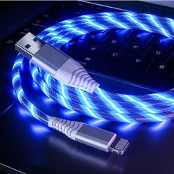  USB töltő és adatátvivő kábel iPhone -hoz, 1m LED fénnyel, kék (G-D37-BLUE)