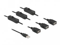 Delock USB A-típusú kábel apa 3 db. USB A-típusú anya kapcsolóval ellátott, 1 m (86804)