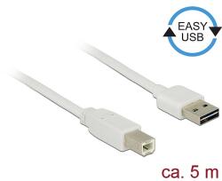 Delock Kábel, EASY-USB 2.0-s A-típusú csatlakozódugó > USB 2.0-s B-típusú csatlakozódugó, 5 m, fehér (85155) - dellaprint