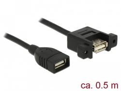 Delock Kábel, USB 2.0-s A típusú csatlakozóhüvely > USB 2.0-s A-típusú csatlakozóhüvely, panelrögzít (85459) - dellaprint