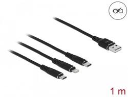 Delock 1 m hosszú, USB töltő kábel 3 az 1-ben Lightning -, Micro USB- és USB Type-C csatlakozáshoz, (87155)