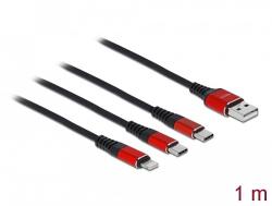Delock 1 m hosszú, USB töltő kábel 3 az 1 A-típusú apa Lightning -, es 2 x USB Type-C csatlakozásho (86709)