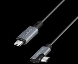 LogiLink USB 2.0 Type-C kábel, USB-C/M 90 fok - USB-C/M, E-jel, PD, fekete, 2 m (CU0183)