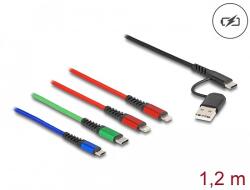 Delock 1, 20 m hosszú, USB töltő kábel 4 az 1 A-típusú USB + USB-C apa 2 x Lightning-, Micro USB- és USB Type-C csatlakozáshoz (87884)