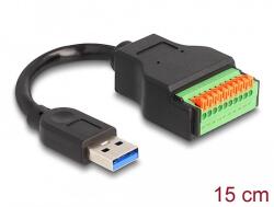 Delock A-típusú USB 3.2 Gen 1 kábel apa - terminal block adapter lenyomó gombbal 15 cm (66240) - dellaprint