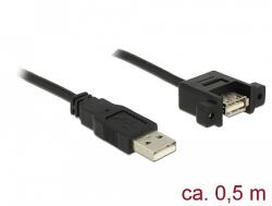 Delock Kábel, USB 2.0-s A bementi csatlakozós > USB 2.0-s A-típusú csatlakozó, panelrögzítés, 0, 5 m (85461)