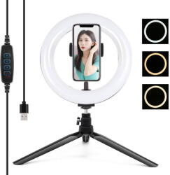 Puluz Lampa pierścieniowa / statyw LED Puluz 20cm z uchwytem na telefon PKT3073B (5907489605267)