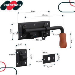 Kotarbau Zăvorâre de garaj 280 mm negru pentru ușa porții de garaj set de 2 bucăți. dreapta și stânga cu lacăt (F958)