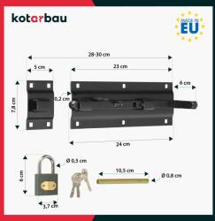 Kotarbau Șină de închidere pentru garaj zăvor uși sau porți dublu sens cu lacăt 290 mm (H609)