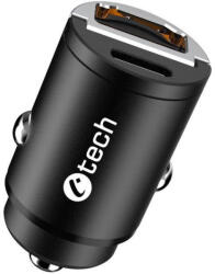 C-Tech USB autós töltő UCC-02, 1x C típus 1 x A típus, 30W (UCC-02)