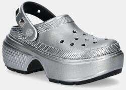 Crocs papuci Stomp Metallic Clog femei, culoarea argintiu, cu platforma, 210362 9BYH-KLD05K_SLV