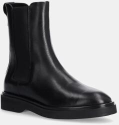 Calvin Klein ghete chelsea de piele FLAT CHELSEA BOOT LTH femei, culoarea negru, cu toc plat, HW0HW02180 9BYH-OBD1WH_99X (HW0HW02180)