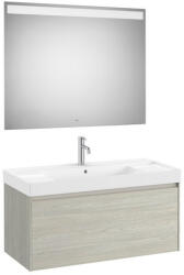 Roca Ona 1 fiókos mosdószekrény 100x46x50, 5 cm kerámia mosdóval és tükör LED világítással, világos tölgy A851702512 (A851702512)