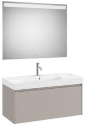 Roca Ona 1 fiókos mosdószekrény 100x46x50, 5 cm kerámia mosdóval és tükör LED világítással, homokszürke A851702510 (A851702510)