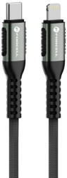 USB Type-C töltő- és adatkábel, Lightning, 120 cm, 3000mA, 27W, törésgátlóval, gyorstöltés, PD, cipőfűző minta, Forcell F-Energy C259, fekete - tok-shop
