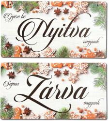 Nyomtatott fa tábla - Zárva-Nyitva tábla - téli mézeskalácsos 24, 3x13cm - kosarbolt