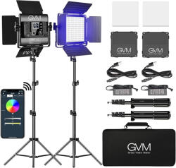 GVM Kit 2 Panouri RGB, GVM 800D, 252 LED, trepiezi 200 cm inclusi, geanta transport si accesorii