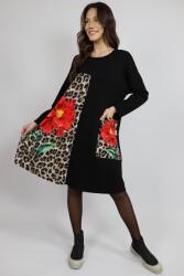FashionLand ROCHIE MIDI CU MANECA LUNGA SI BUZUNAR APLICAT PEONY TALIE UNICA Multicolora