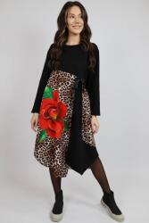 FashionLand ROCHIE MIDI ASIMETRICA CU BUZUNARE SI MANACA LUNGA ANIMAL PRINT FLOWERS PEONY TALIE UNICA Multicolora