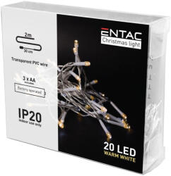Entac Instalatie Brad de Craciun, 20 LED Alb Cald, Lungime 2m - Cablu de Instalatii cu Beculete pentru Sarbatori de Iarna (IP20WWEN)