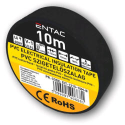 Entac Banda Izolatoare, Model Negru, 0.13x15mm, 10m Lungime, Entac - Banda Izolatoare PVC pentru Cabluri Electrice (BI15N10M)