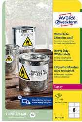 Avery-Zweckform Etichete Avery Zweckform 99, 1 mm x 67, 7 mm, A4, mate, albe, 8 etichete, foarte rezistente, pachet de 20, L4715-20, pentru imprimante laser