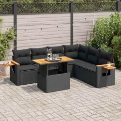vidaXL 7 részes fekete polyrattan akácfa kerti ülőgarnitúra párnával (3327604)