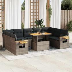 vidaXL 10 részes szürke polyrattan akácfa kerti ülőgarnitúra párnákkal (3327644)
