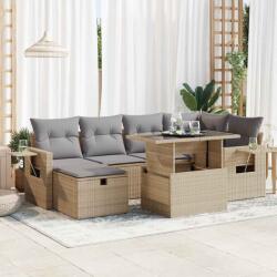 vidaXL 7 részes bézs polyrattan kerti ülőgarnitúra párnákkal (3327859)